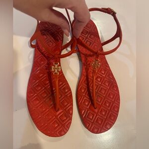 Tory Burch Emmy flat orange red flat sandals 39